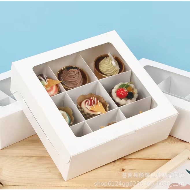 5 cái hộp giấy 9 ô có kèm khay dùng đựng bánh các loại