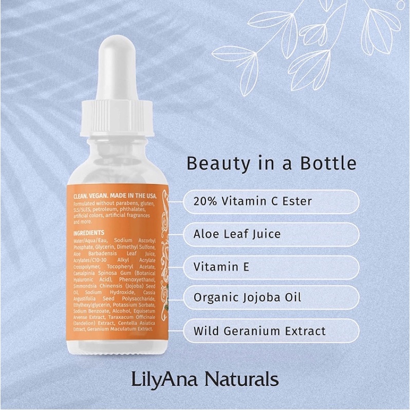 Serum trắng da mờ thâm vitamin C LilyAna Naturals 30ml USA