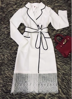 Váy cổ vest phối ren cao cấp