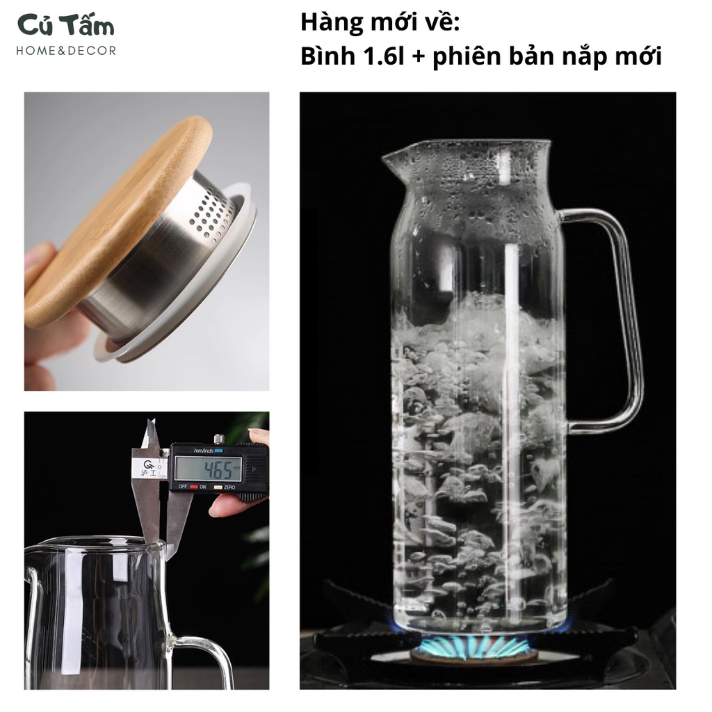 Bộ Bình nước thủy tinh nắp gỗ chịu nhiệt cao cấp - cutam.homedecor | BigBuy360 - bigbuy360.vn