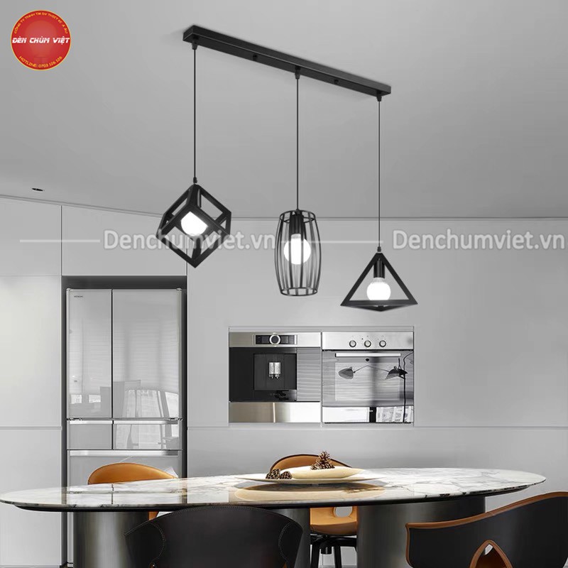 Đèn thả nghệ thuật khung sắt khối lập phương, khối tam giác, khối trụ