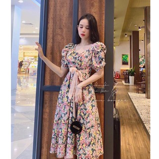 Đầm Nữ Voan Hoa Cột Nơ ,Dáng Suông Phù Hợp Đi Chơi Dạo Phố , Màu Hồng Hoa Vàng Sang Trọng Tinh Tế - Winchois