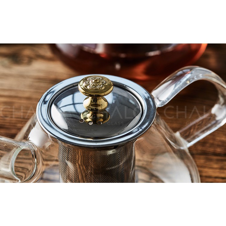 Bình trà thủy tinh chịu nhiệt dáng bầu nắp và lọc trà inox 1000ml - GPH21