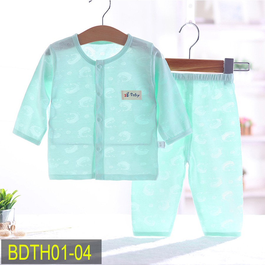 Bộ quần áo dài tay cúc giữa Cotton mỏng mặc hè thu cho bé trai bé gái Hàng Quảng Châu xuất Nhật BDTH01