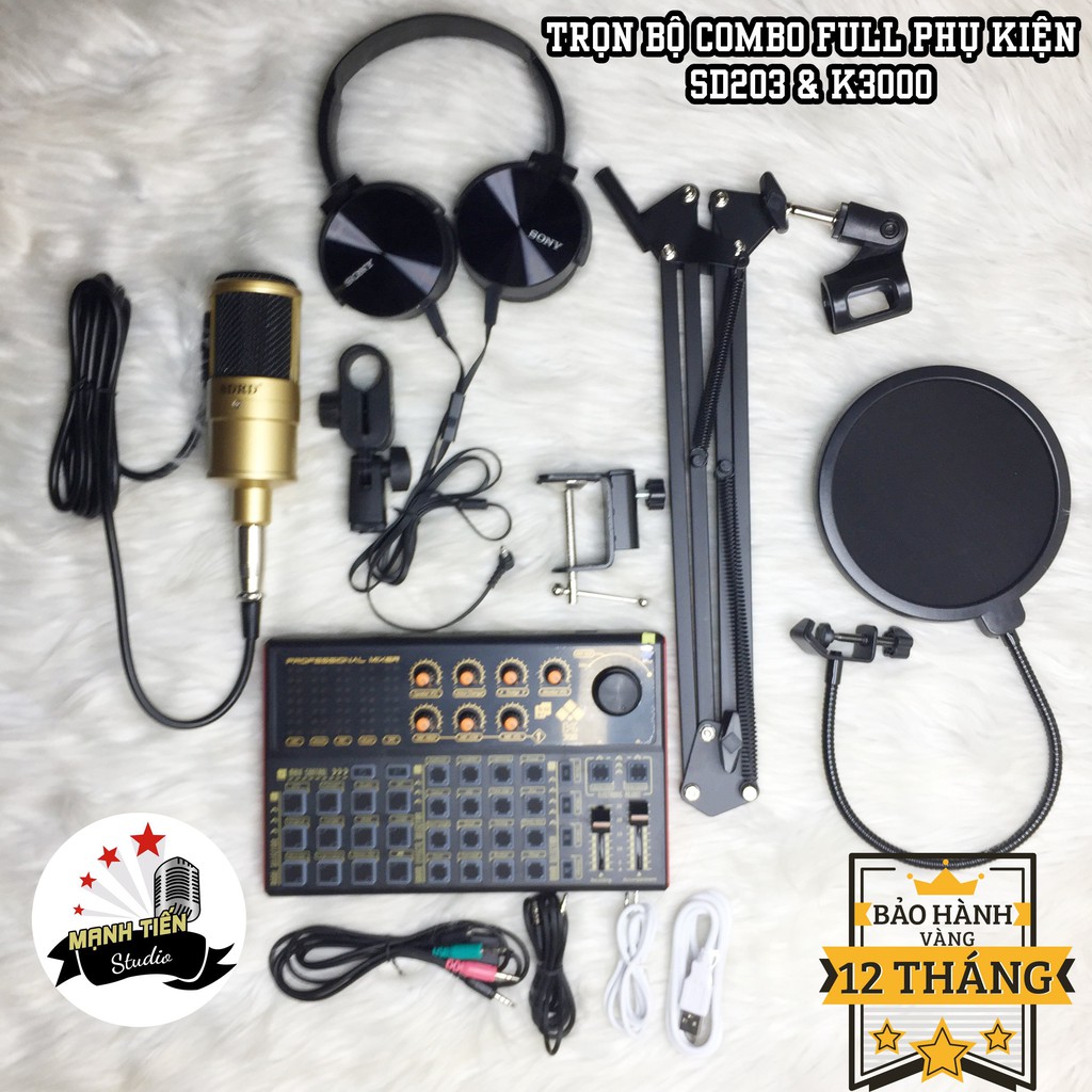 [tặng full phụ kiện] trọn bộ combo micro Sd-203 + sound card K3000 + full phụ kiện livestream karaoke thu âm cao cấp