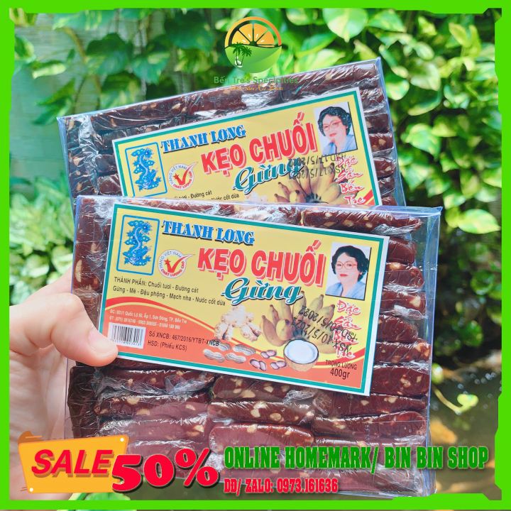 Kẹo chuối gừng đậu phộng Thanh Long hộp 400g