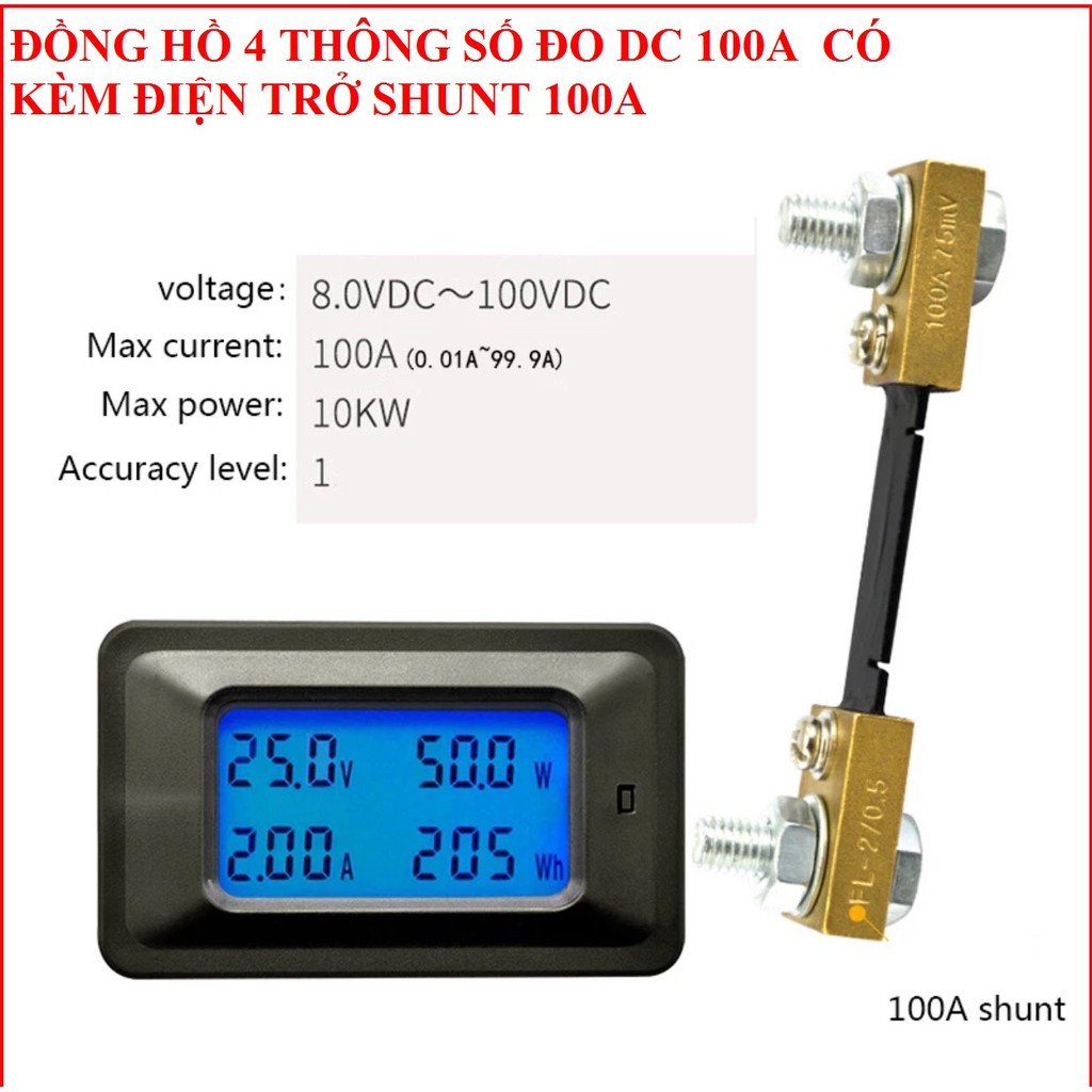 công tơ điện tử đo công suất dòng áp DC 100A