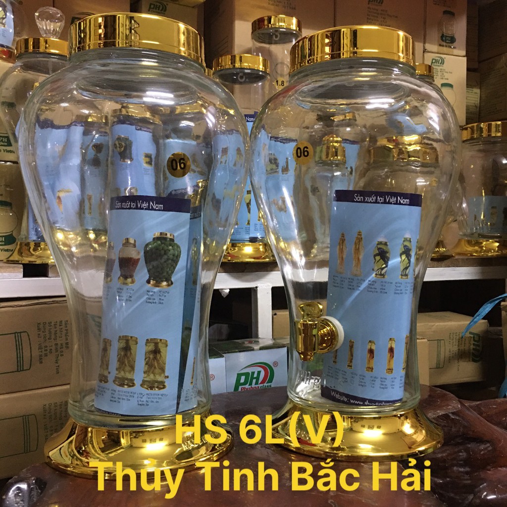 BÌNH NGÂM RƯỢU THỦY TINH CAO CÂP  6 Lít -KHÔNG CHÌ -  SẢN XUẤT TẠI VIỆT NAM-THỦY TINH BẮC HẢI