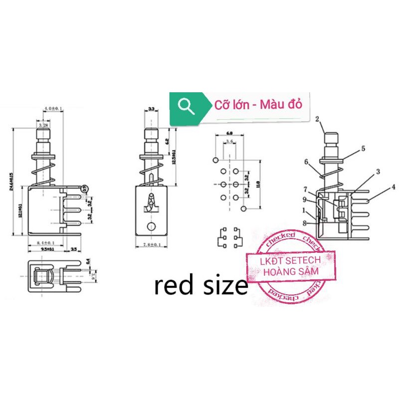 PS-22F02 Công tắc nhấn giữ 6 chân kiểu nằm lò xo đẩy ngang