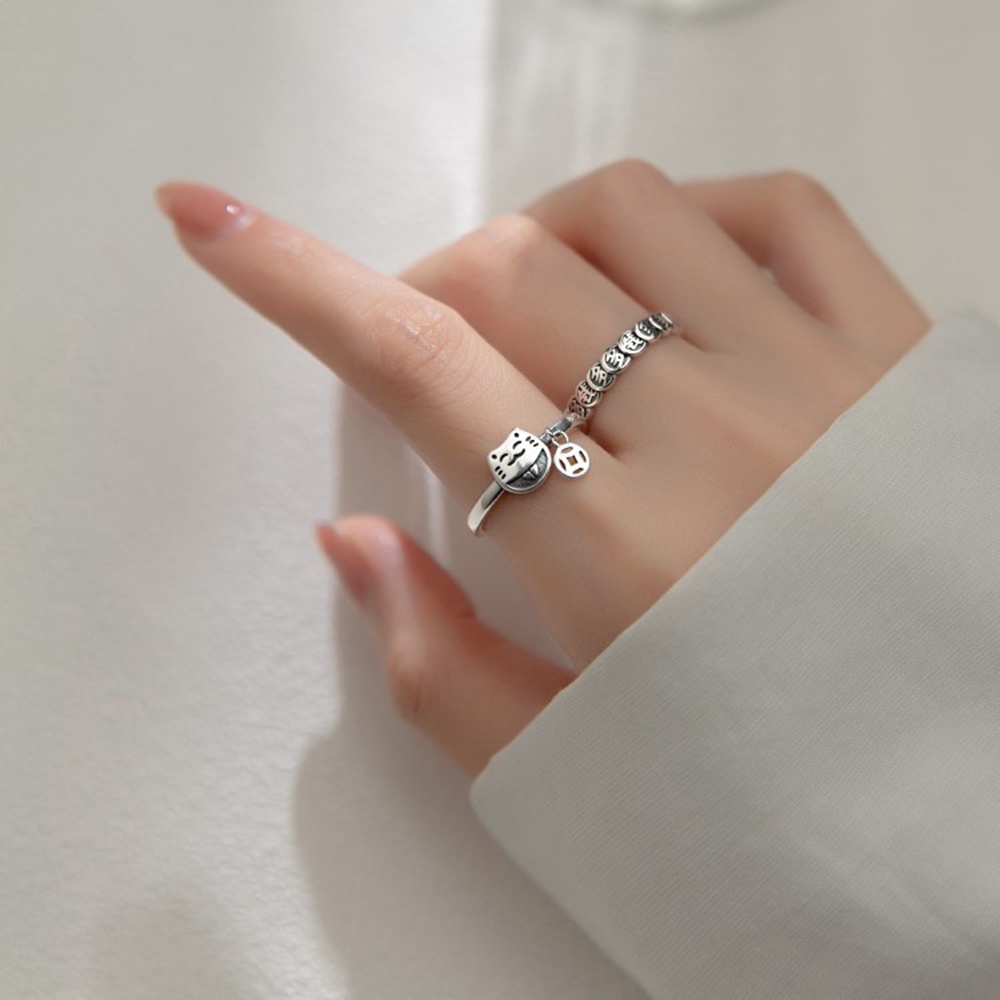 Nhẫn Mạ Bạc Hình Mèo May Mắn Thời Trang