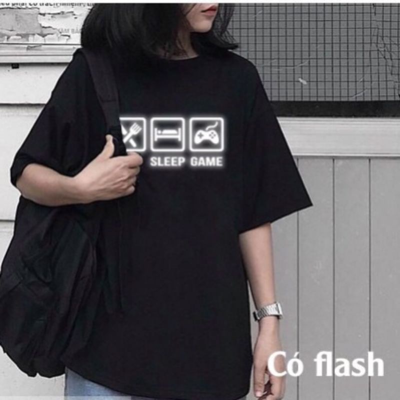 Áo thun tay lỡ dạ quang EAT SLEEP GAME