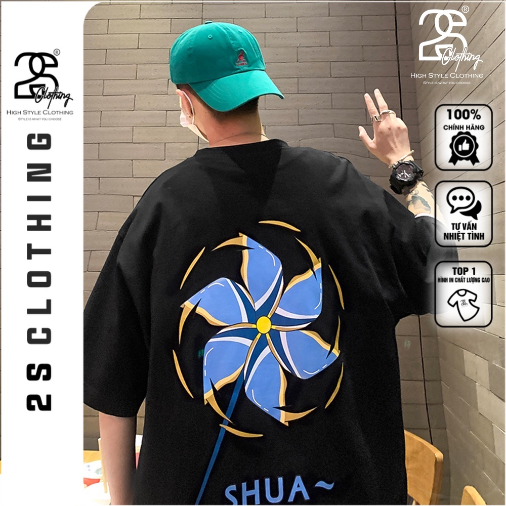 Áo Nam Form Rộng Cổ Tròn Form Rộng 2SClothing Áo Phông Đen Tay Lỡ Streetwwear Oversize Giá Rẻ In Hình Hàn Quốc TV75