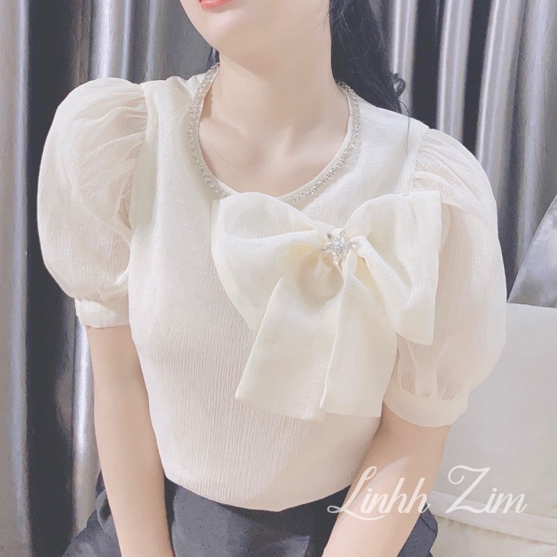 Áo nơ đính hạt cườm