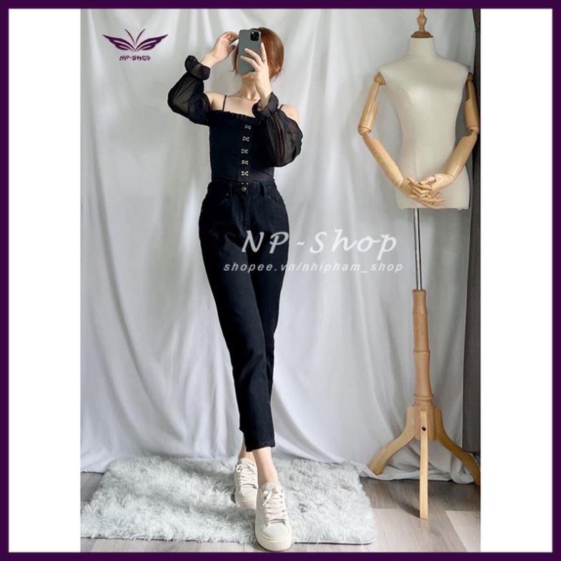 Quần jeans baggy nữ trơn lưng cao 9 tấc lửng Nhipham Shop/xám,đen/vnxk  ྇