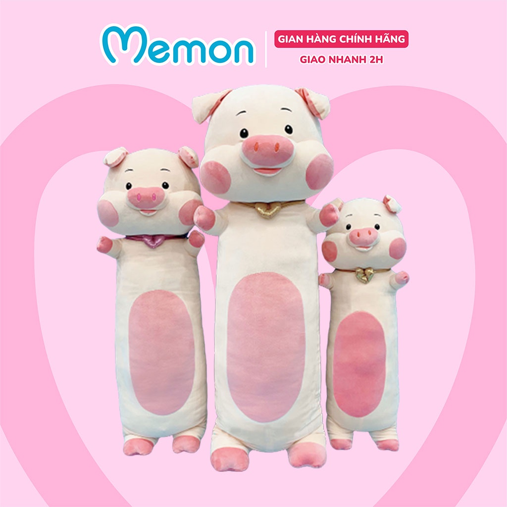 Gối Ôm Heo Đeo Vòng Hình Tim Nhồi Bông Cao Cấp Memon