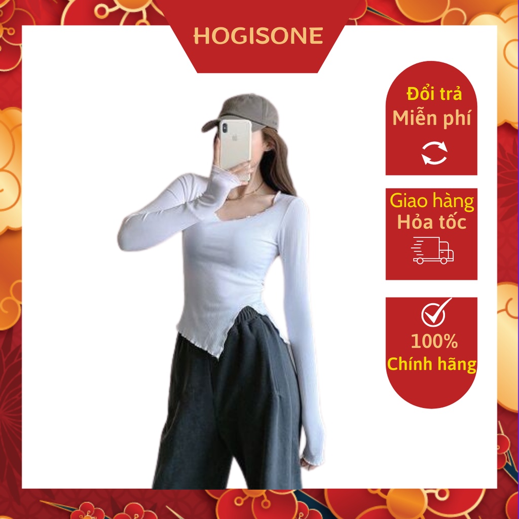 Áo Thun Nữ Dài Tay Body Viền Sóng Lệch Tà, Áo Thun Giữ Nhiệt Mỏng Nhẹ HOGISONE (CD111)