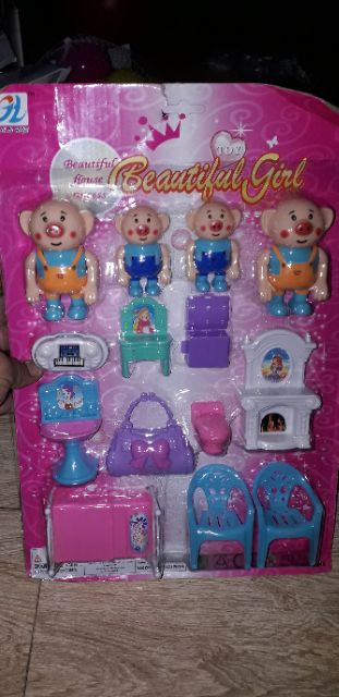 Bộ đồ chơi bàn ghế nội thất và 4 chú Heo bằng nhựa