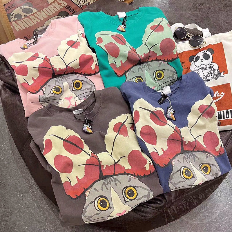 DISNEY Áo Thun Tay Lỡ Cổ Tròn Dáng Rộng Chất Liệu cotton In Họa Tiết Hoạt Hình Phong Cách Hàn Quốc Thời Trang Mùa Hè Cho Nữ