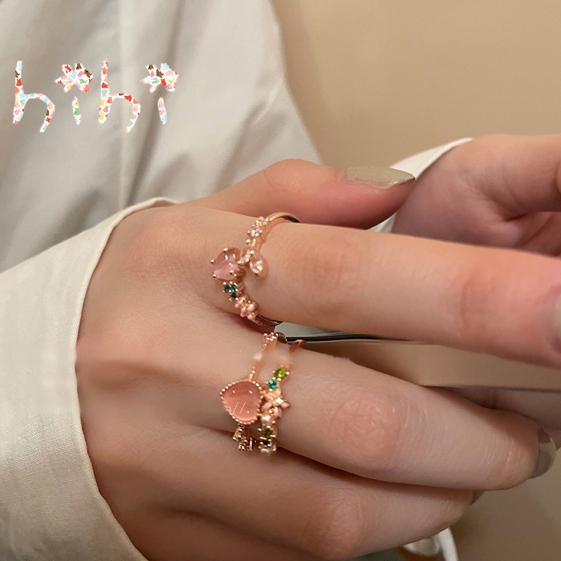Nhẫn Hở Hai Lớp Hình Hoa / Trái Tim Đính Ngọc Trai Thời Trang Tinh Tế Cho Nữ
