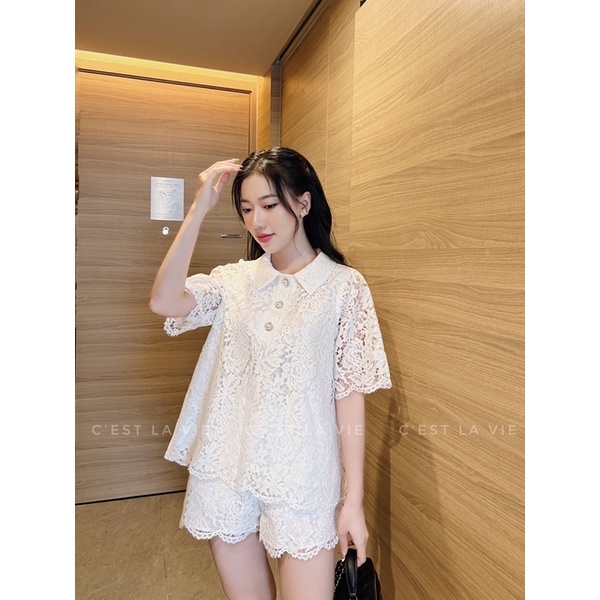 Set ren trắng cổ polo cao cấp C'est la vie
