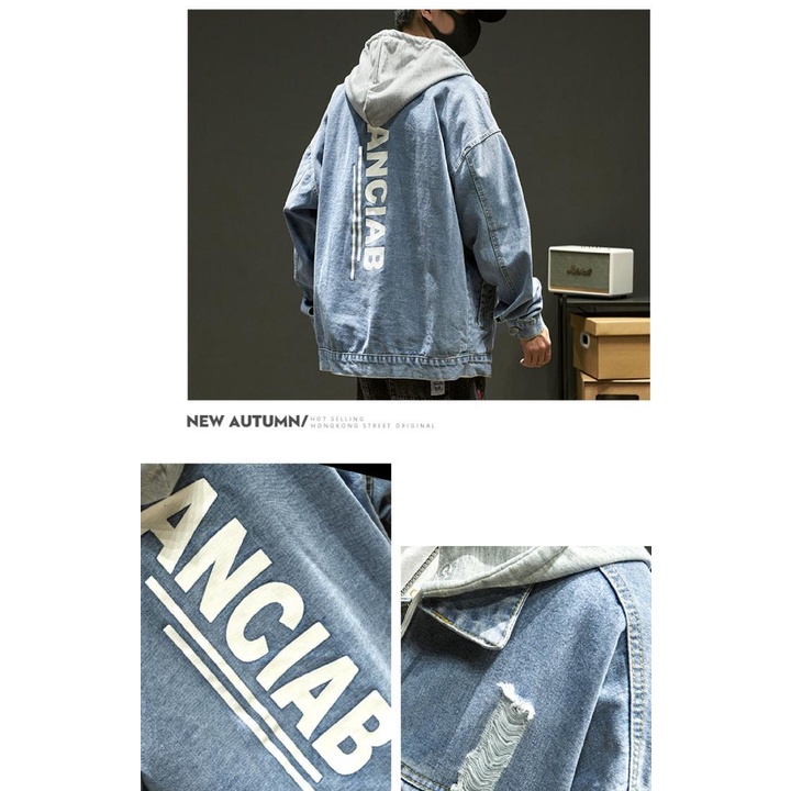 Áo Khoác Denim Giả Hai Lớp In Chữ Phong Cách Hàn Quốc Dành Cho Nam