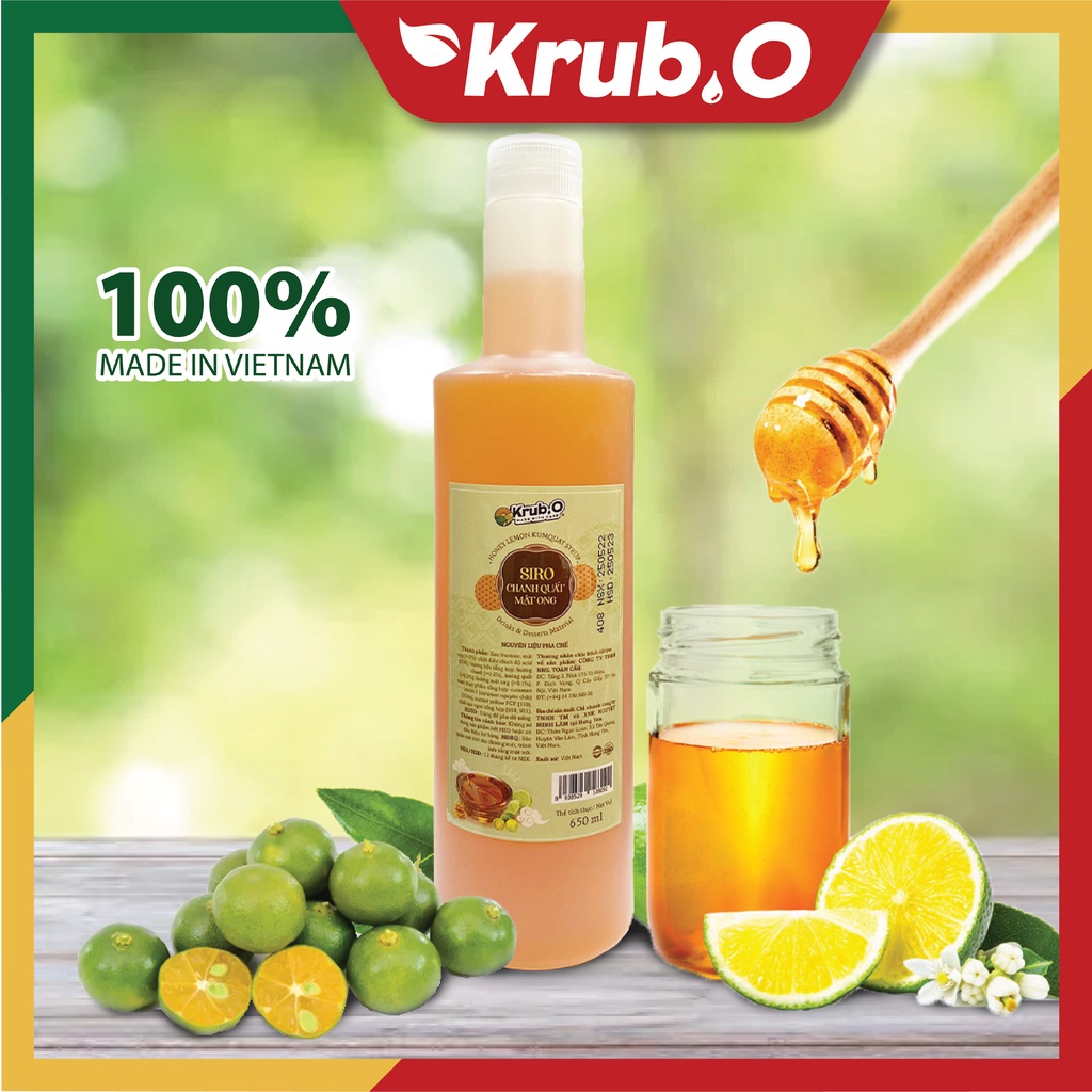 Siro chanh quất mật ong Krub.O nguyên liệu pha chế trà sữa đồ uống trà hoa quả cà phê chai 650ml