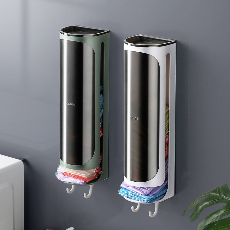 Kitchen wall-mounted garbage bags with hooks can be used to organize plastic bag collectors.