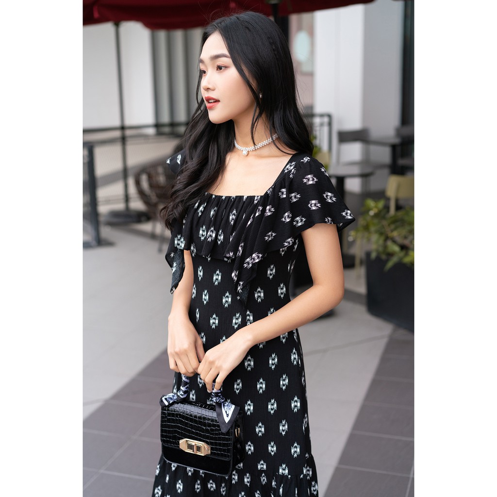 Đầm xòe ngắn tay bèo vai 20AGAIN DEW0756 | BigBuy360 - bigbuy360.vn