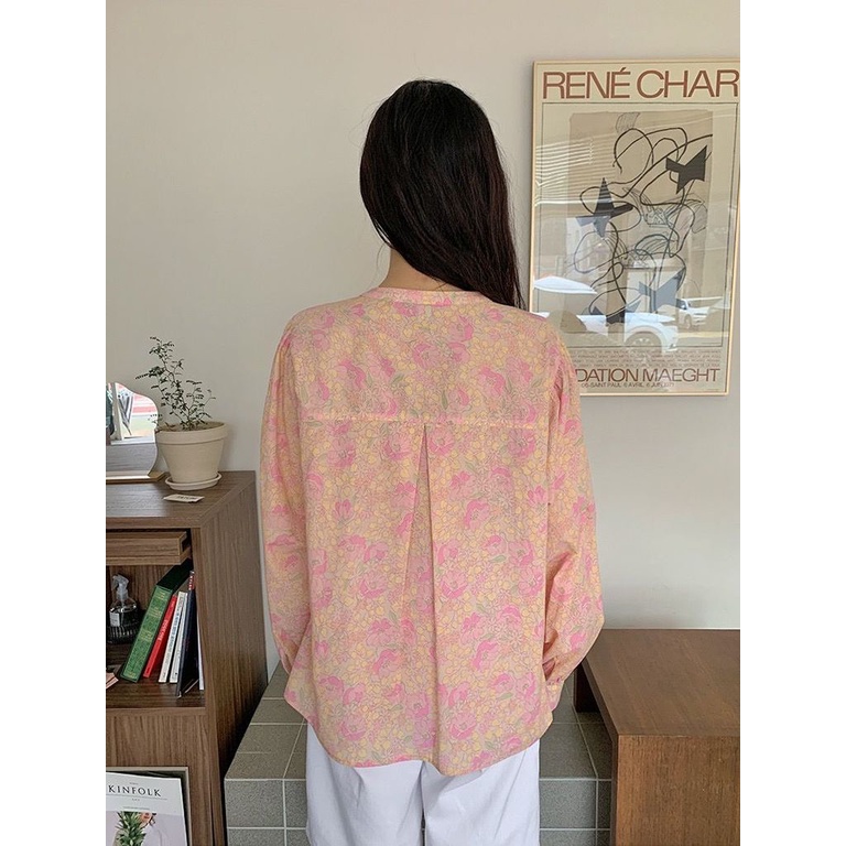 Áo Sơ Mi Tay Dài Cổ Đứng Dáng Rộng Thiết Kế Linh Hoạt Thanh Lịch Hợp Thời Trang Mùa Xuân