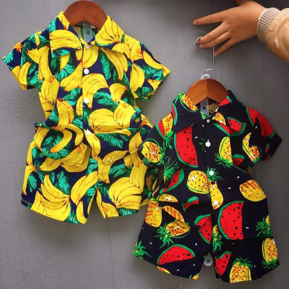 Bộ quần áo trẻ em vải lanh hoa quả - Bộ đồ cho bé trai và bé gái QATE223