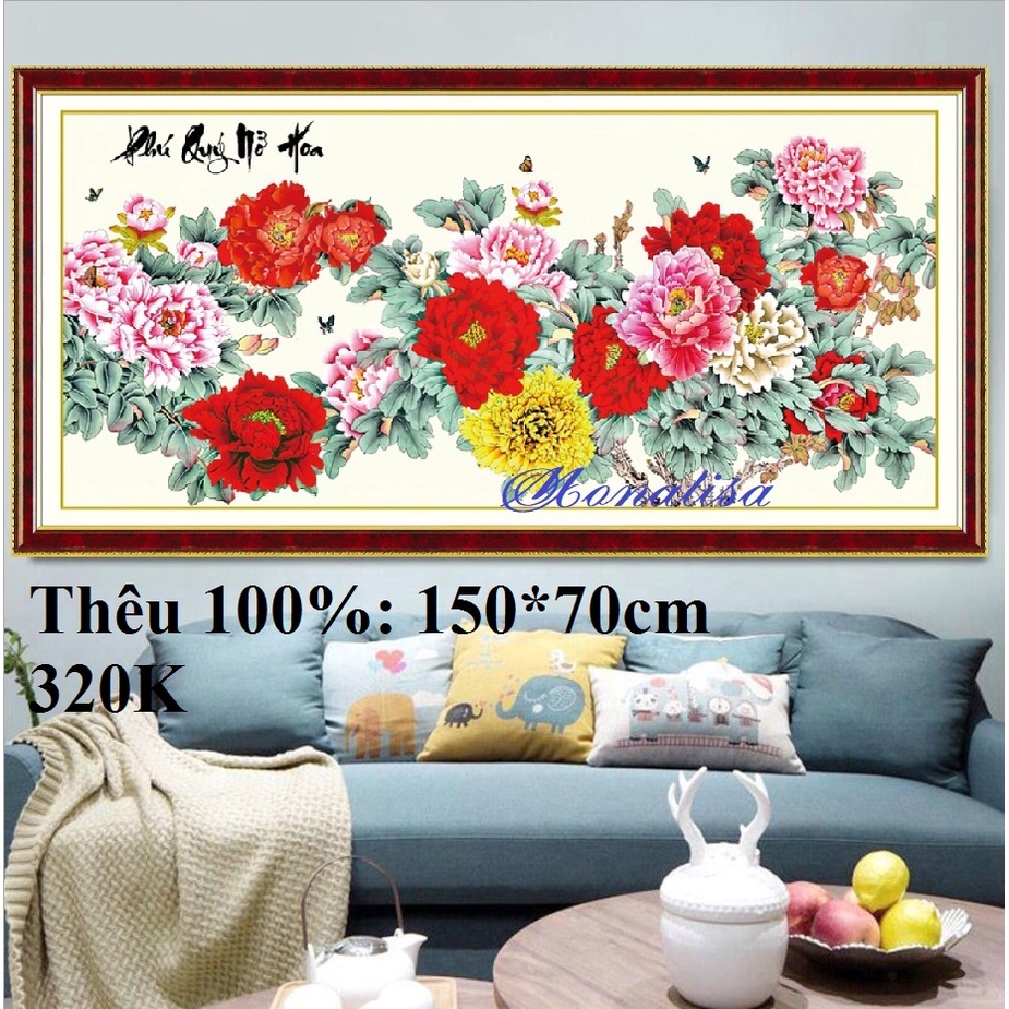 Tranh thêu chữ thập thanh lý hoa mẫu đơn MN0107 HH0912 MN0183