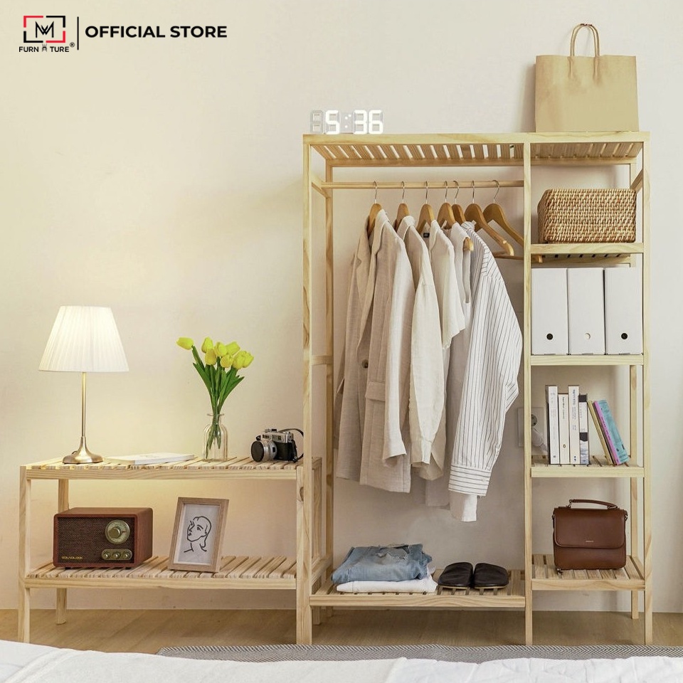 Tủ treo quần áo liền kệ 5 tầng hàn quốc thương hiệu MW FURNITURE - Double hanger size 97x35x143 cm