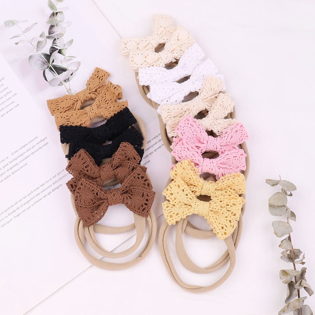 Dây buộc tóc KIDSBOWS 2315 nylon co giãn đính nơ ren màu trơn dễ thương cho bé gái