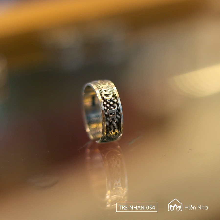 Nhẫn bạc 999 khắc chữ Om Mani Padme Hum - Bạc cao cấp s999 - Hiên Nhà