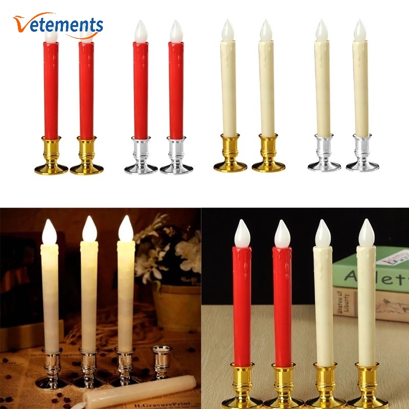 1 Cặp Đèn LED Giả Hình Nến Dài Bằng ABS Trang Trí Bàn Ăn