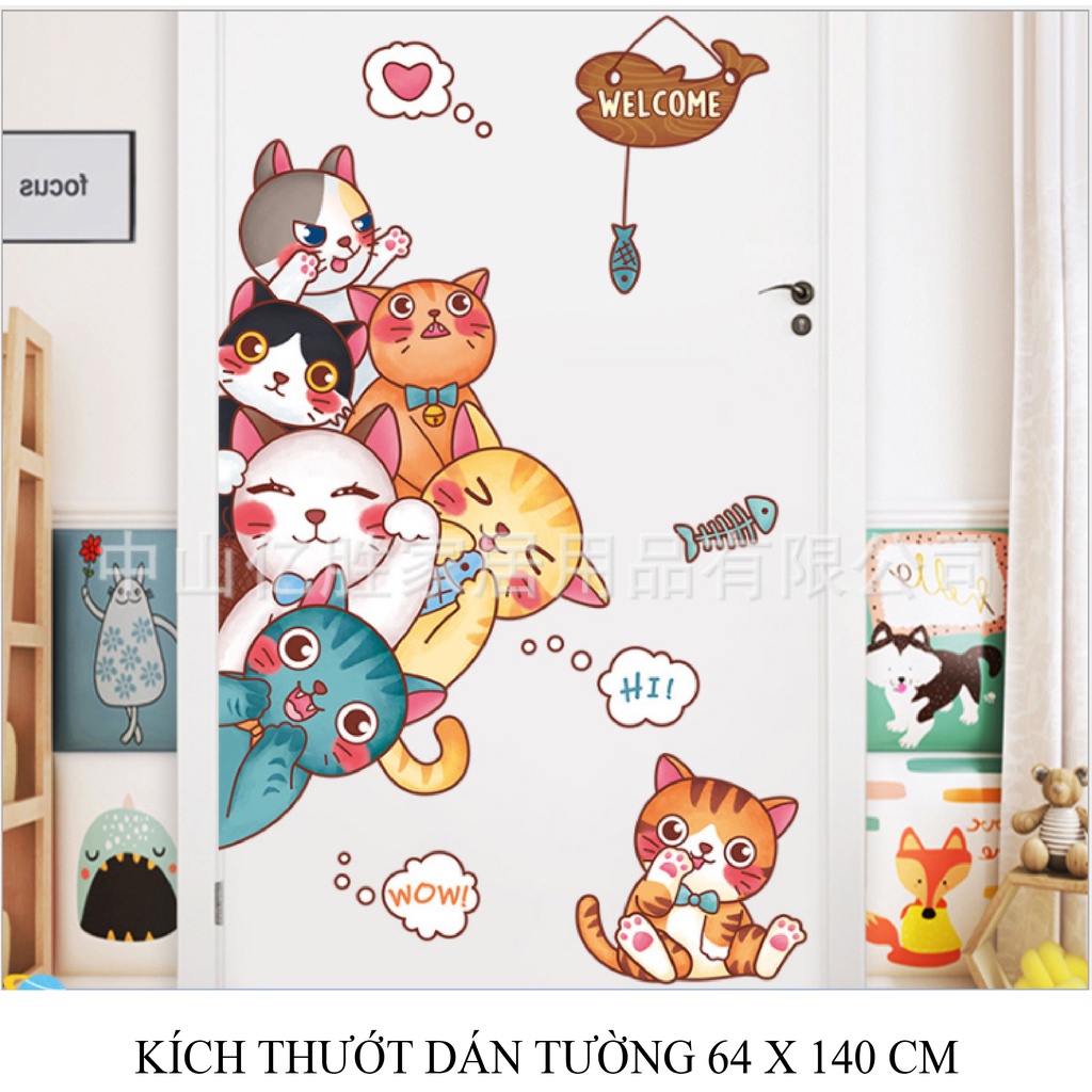 (MẪU HOT) Tranh dán trang trí mầm non, cửa kính, tủ - Tranh dán decor phong cảnh, hoạt hình, cây đo chiều cao cho bé