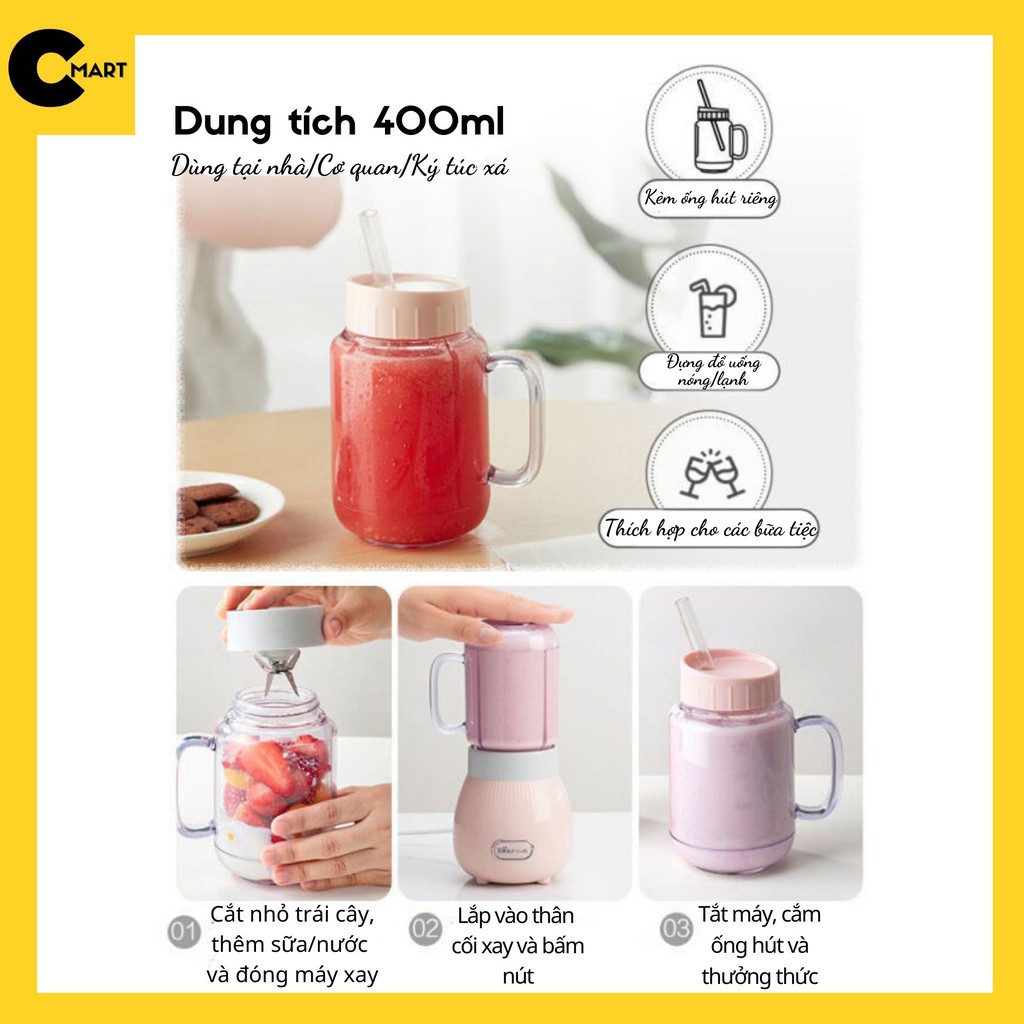 Máy xay sinh tố Mini Cầm tay LLJ-C04W1 Combo 03 món TẶNG KÈM BÌNH &amp; ỔNG HÚT [CMART.COM.VN]