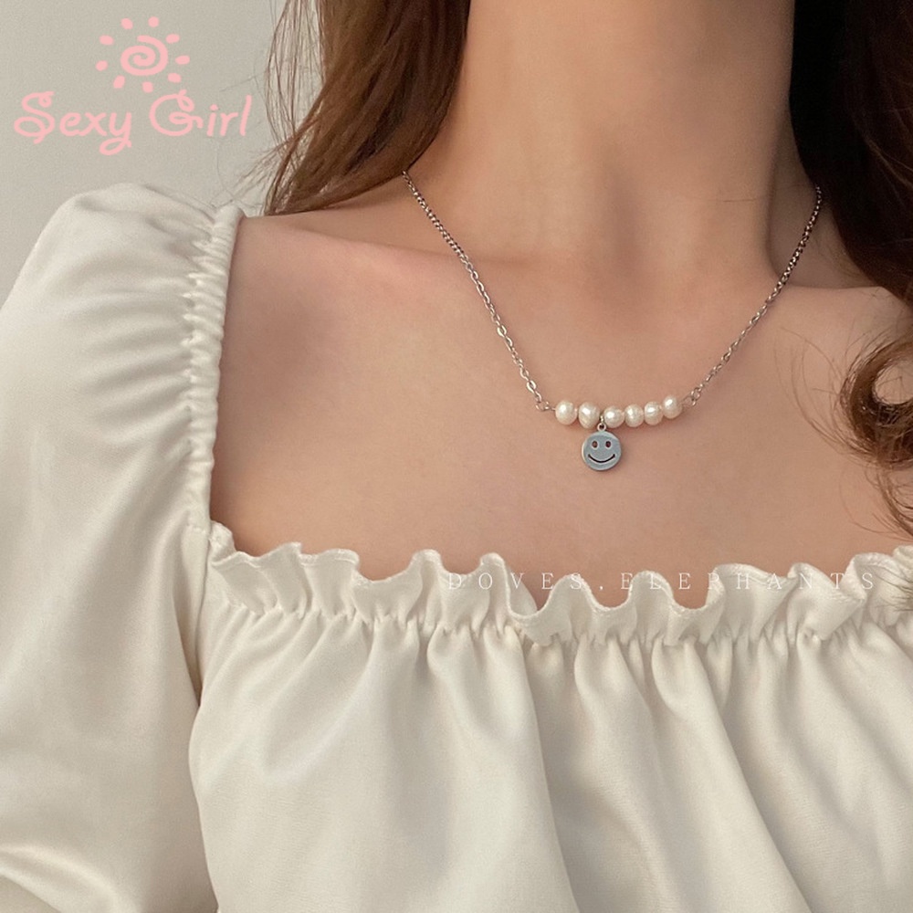 Vòng cổ Mặt Cười Đính Ngọc Trai Nhân Tạo Thời Trang Dành Cho Nữ