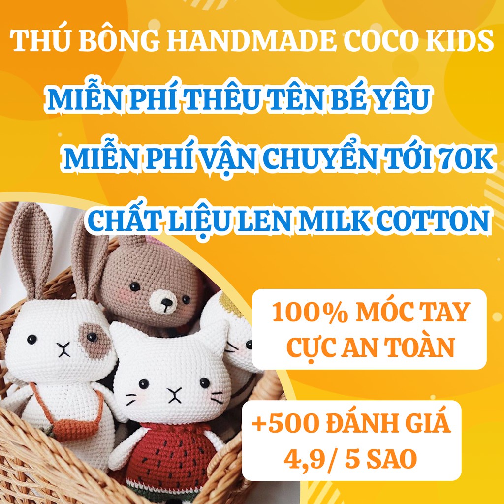 [FREESHIP + HANDMADE 100%] Thú bông móc len ĐÔI THỎ ĐÁM CƯỚI cao cấp Coco Kids, đồ chơi thú bông len cao cấp và an toàn