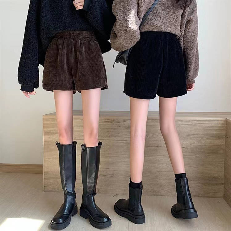 SUXI Quần Short Nhung Kẻ Lưng Cao Phong Cách Thời Trang Hàn Quốc Mới