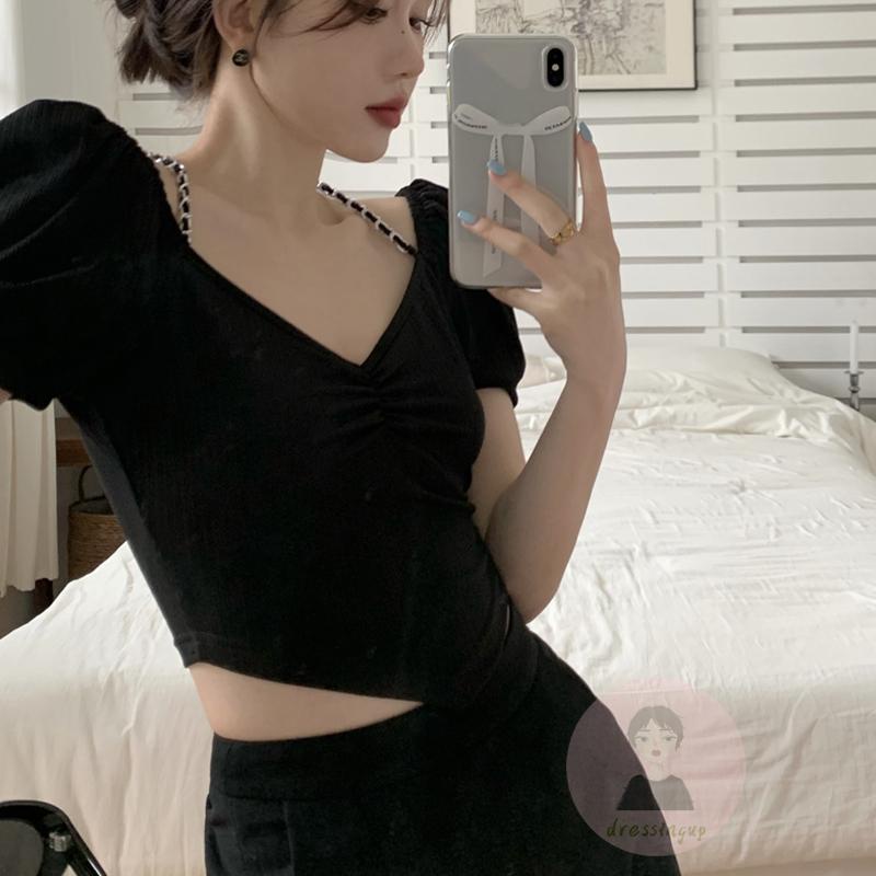 DRE-Women´s Halter T-Shirts, Short Sleeve Solid Color Back Hollow Out Slim Fit T-Shirts