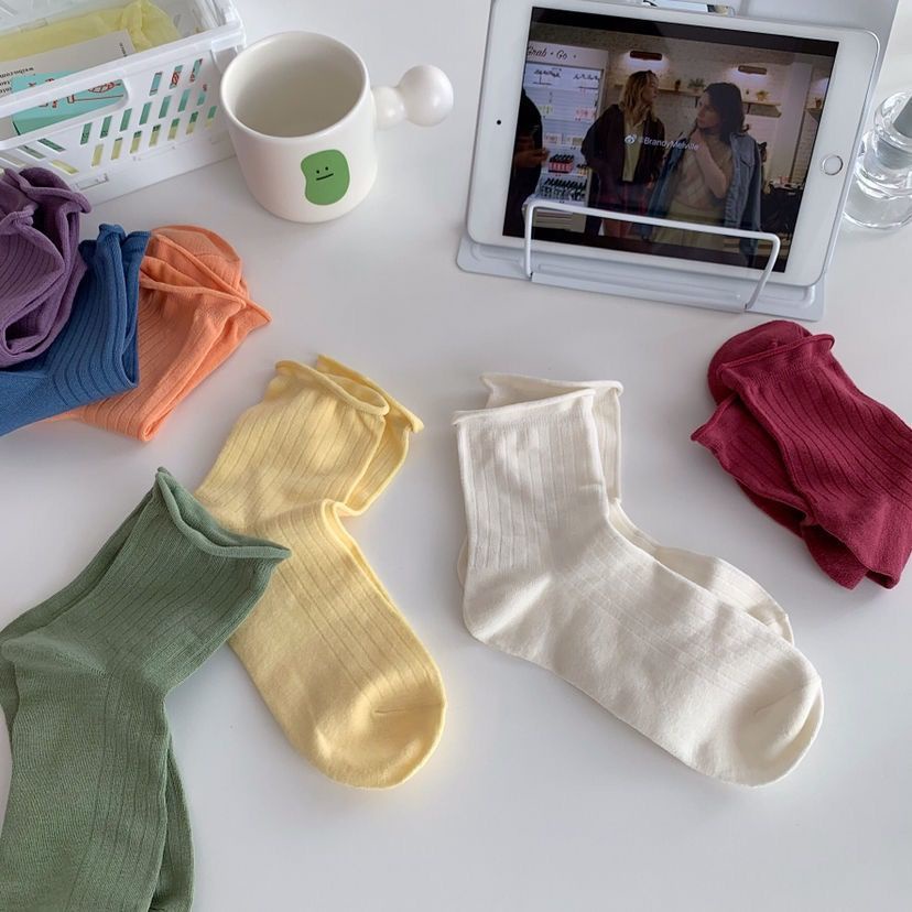 Set 2 đôi vớ mỏng nhiều màu sắc phong cách hàn quốc cho nữ