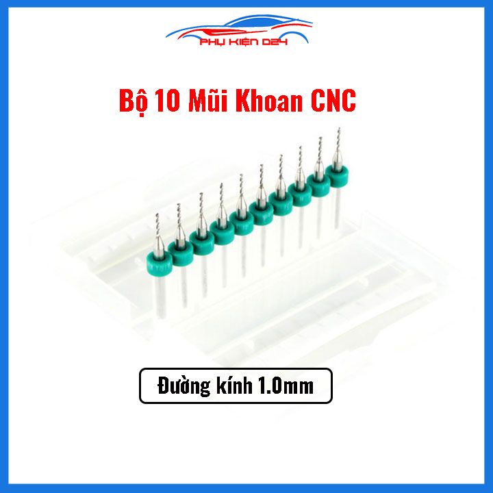 Hộp 10 mũi khoan CNC cao cấp độ chính xác cao đường kính mũi 1.0mm