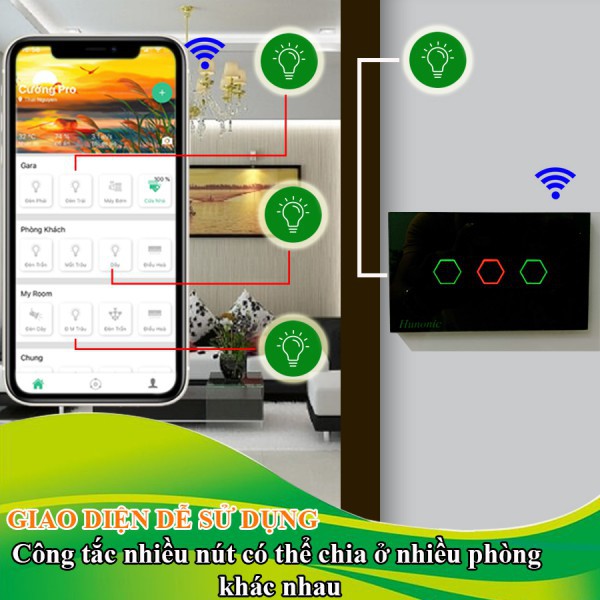 Công tắc thông minh wiffi Hunonic 4 nút