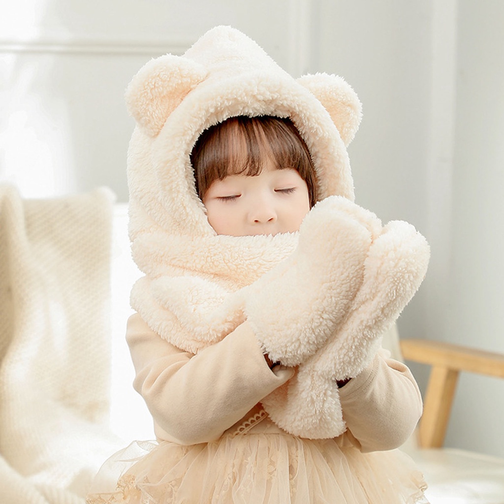 Nón trùm đầu kiêm khăn choàng cổ kèm găng tay dễ thương dành cho bé