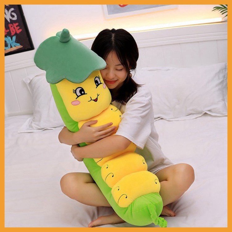 Gối Ôm Hình Sâu Hàng Loại 1 size 55cm 75cm 95cm 100% Bông Siêu Nhẹ Trắng