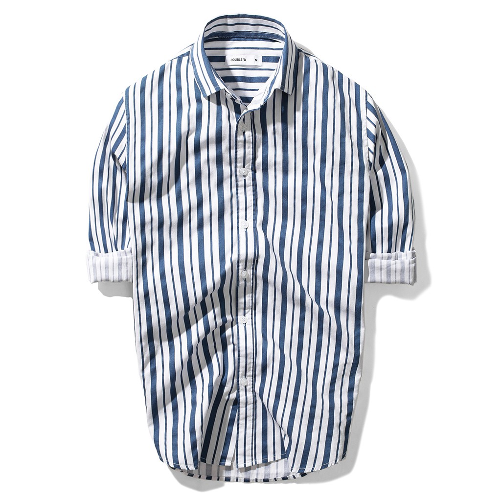 Áo sơ mi nam cổ bẻ DOUBLE'D kẻ sọc dáng ôm chất vải chống nhăn chống xù SST