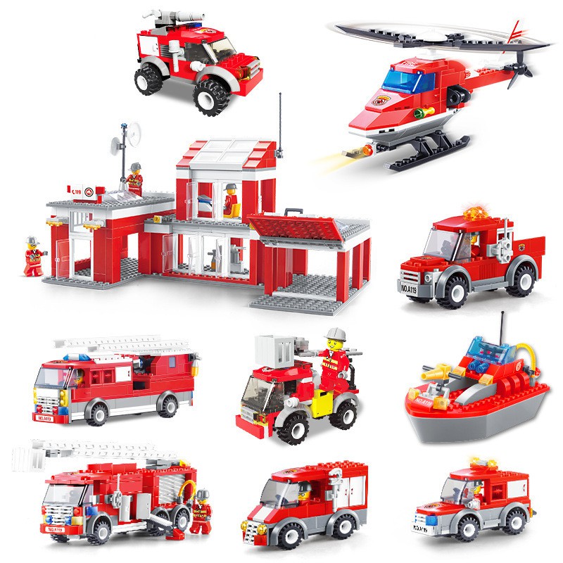 Bộ 29 món đồ chơi lắp ráp HYG TOYS hình xe cứu hỏa/ xe cứu hỏa độc đáo cho bé