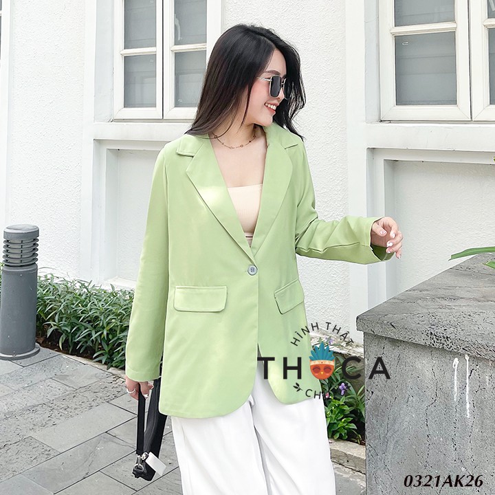 Áo khoác vest blazer túi nấp tay dài xẻ tà sau xanh bơ THOCA HOUSE hàng mới độc đáo, kiểu dáng hiện đại | BigBuy360 - bigbuy360.vn