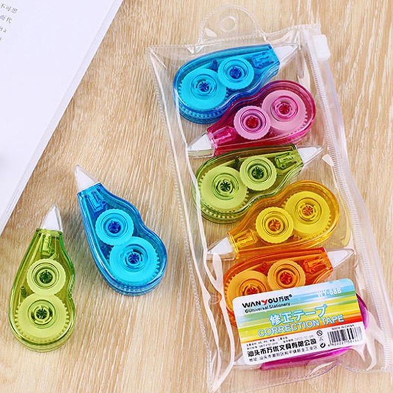 Bộ 6 băng keo xóa mini thiết kế trong suốt màu cầu vồng